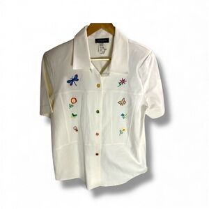 Embroidered White Blouse with Colorful Accents